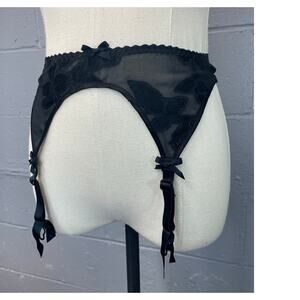 Vintage Sheer Black Jacquard Garter Belt Lingerie Medium Pin Up Goth Adjustable